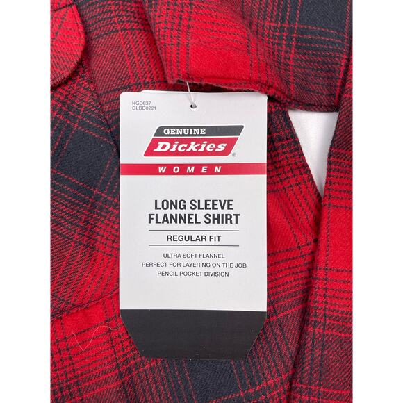 NWT Dickies Women’s Red & Black Plaid Flannel Shirt Size Small - Picture 7 of 10